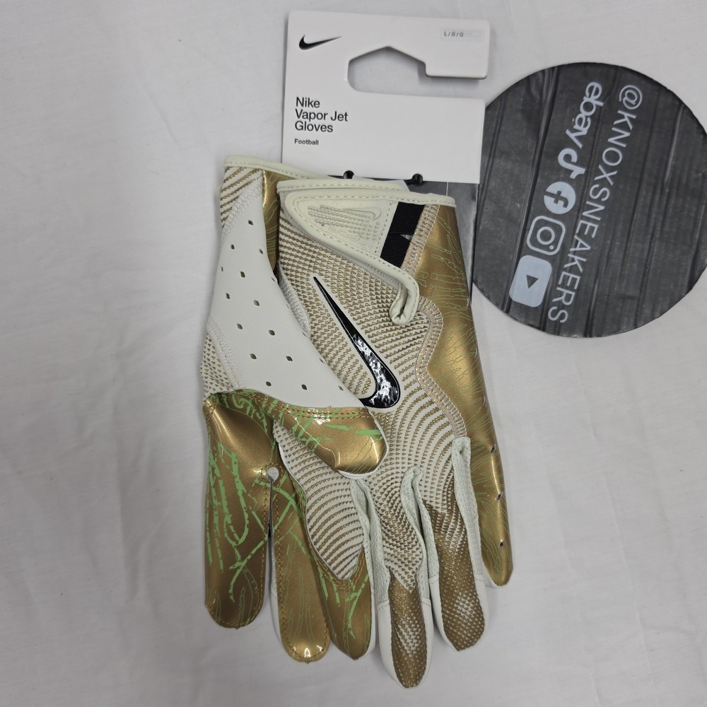 Nike Vapor Jet 8.0 Football Gloves Sea Glass Metallic Gold Black Men's Size L